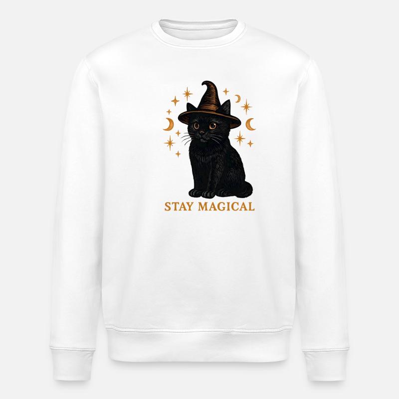 Katzenzauber im Hexenhut - Stanley/Stella Unisex Bio-Sweatshirt ROLLER - Weiß