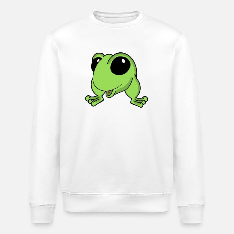Lime Frog Cartoon Cheer - Stanley/Stella ROLLER Unisex Organic Sweatshirt - white