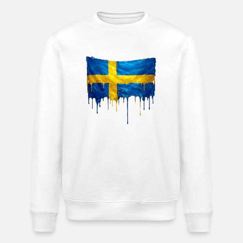 Schweden Flagge Tropfenkunst - Stanley/Stella Unisex Bio-Sweatshirt ROLLER - Weiß