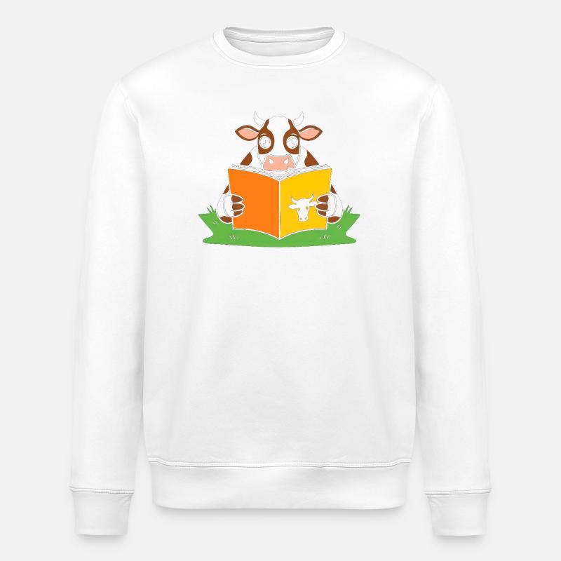 Læsende ko i bånd - Stanley/Stella økologisk unisex-sweatshirt ROLLER - hvid