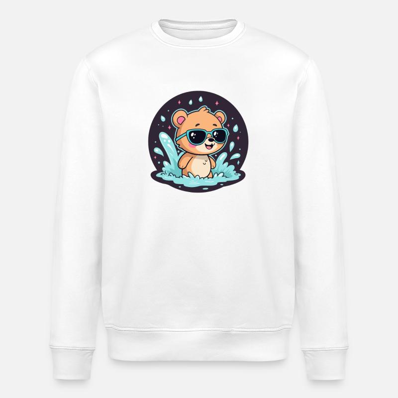 Schicker Surferbär mit blauer Brille - Stanley/Stella Unisex Bio-Sweatshirt ROLLER - Weiß