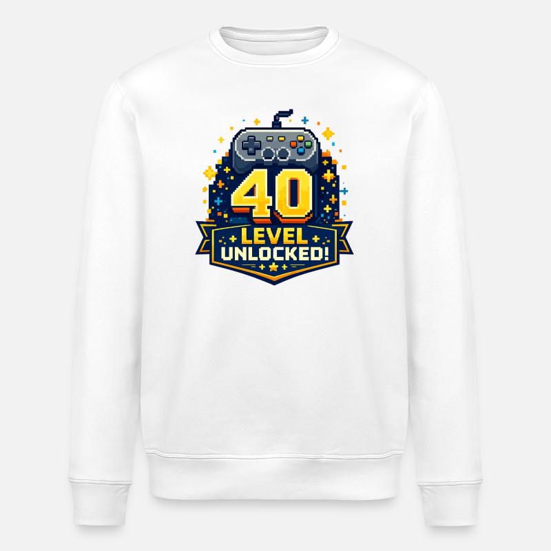 40 Level Unlocked Retro Controller - Stanley/Stella ROLLER Unisex Organic Sweatshirt - white