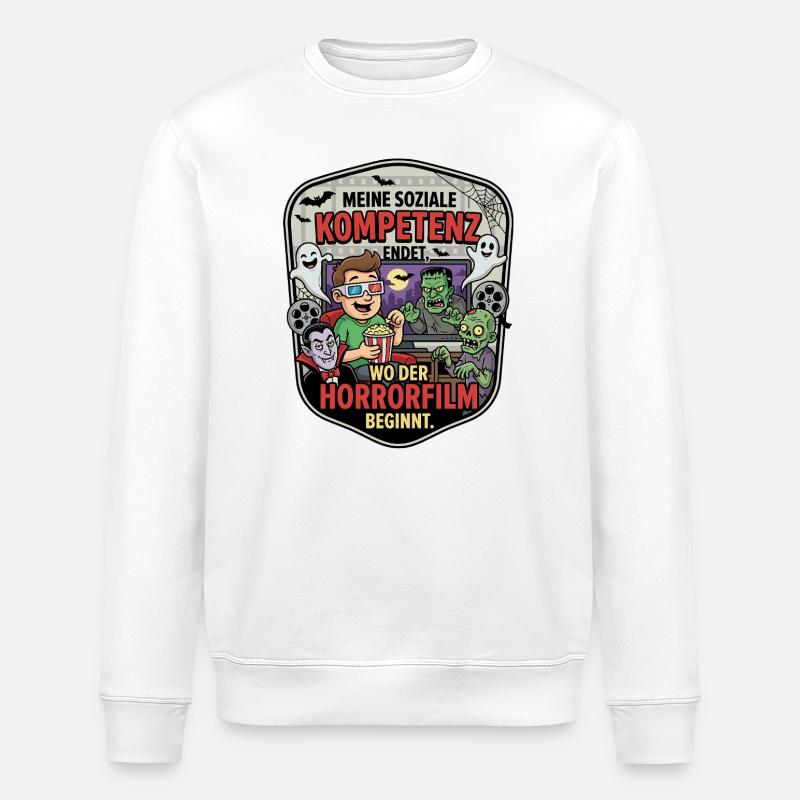 Horrorfilm Abend Komik Patch - Stanley/Stella Unisex Bio-Sweatshirt ROLLER - Weiß