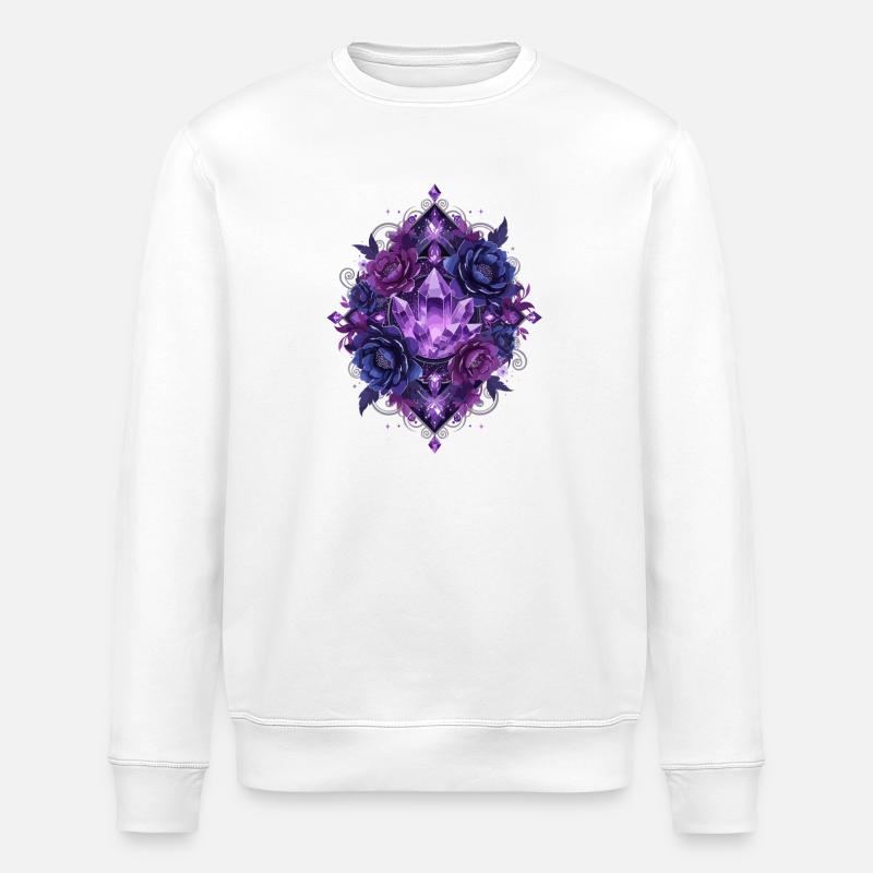 Violette Kristallblüten Mandala - Stanley/Stella Unisex Bio-Sweatshirt ROLLER - Weiß