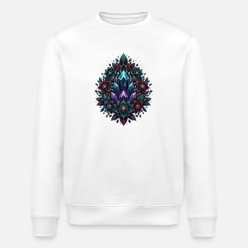 Crystal MandalaFlower Circle - Stanley/Stella ROLLER Unisex Organic Sweatshirt - white