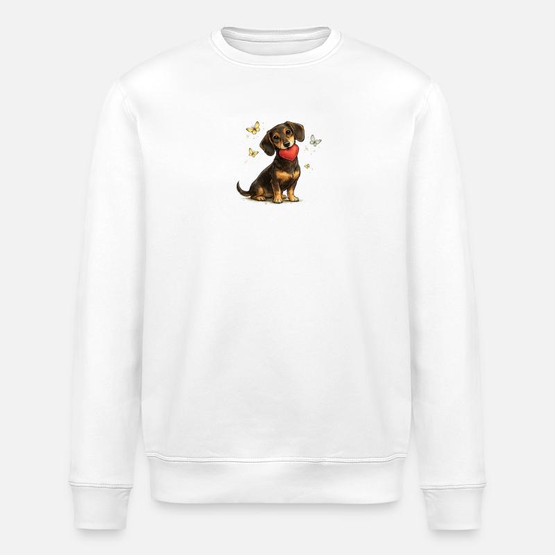 Dackel Herzhundchen mit Schmetterlingen - Stanley/Stella Unisex Bio-Sweatshirt ROLLER - Weiß