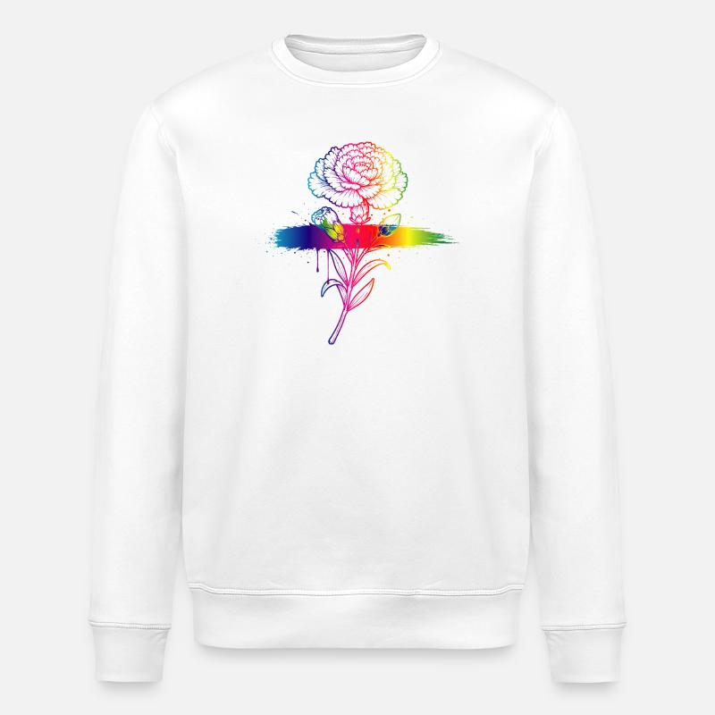 Rainbow Carnation Neon Gradient Art - Stanley/Stella ROLLER Unisex Organic Sweatshirt - white