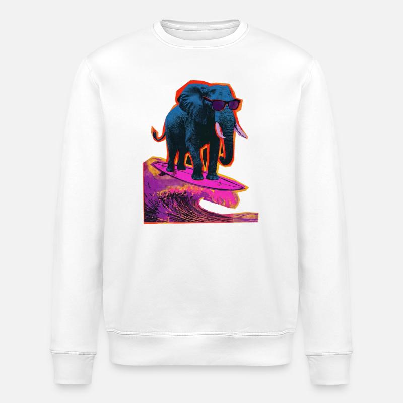 Elefant Surfen Wellenreiten - Stanley/Stella Unisex Bio-Sweatshirt ROLLER - Weiß