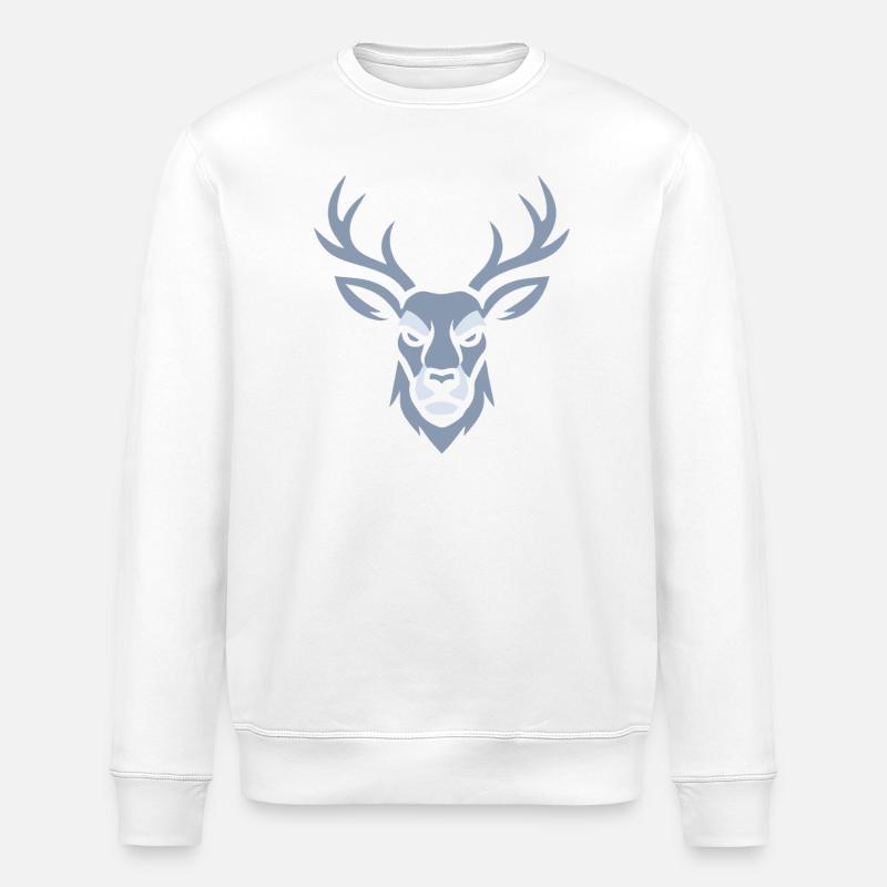 Blauer Hirschkopf  - Stanley/Stella Unisex Bio-Sweatshirt ROLLER - Weiß