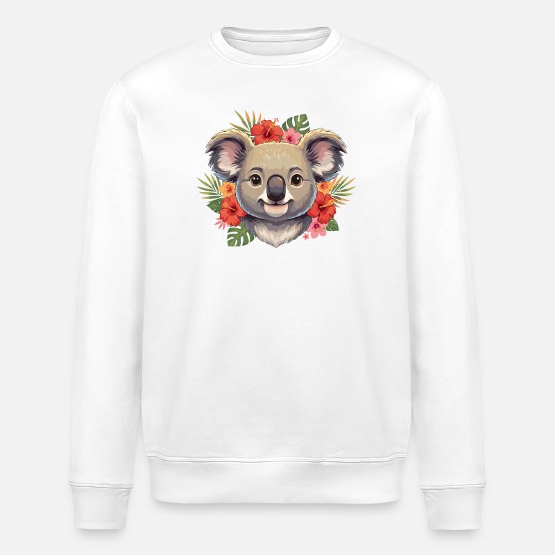 Koala mit Blütenkranz - Stanley/Stella Unisex Bio-Sweatshirt ROLLER - Weiß