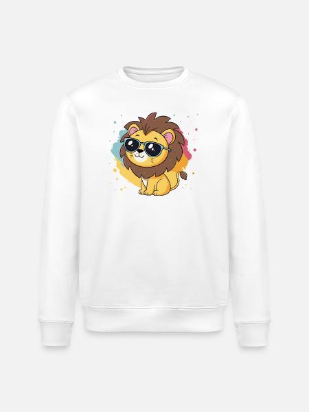 Bunter Löwe mit Brille - Stanley/Stella Unisex Bio-Sweatshirt ROLLER - Weiß