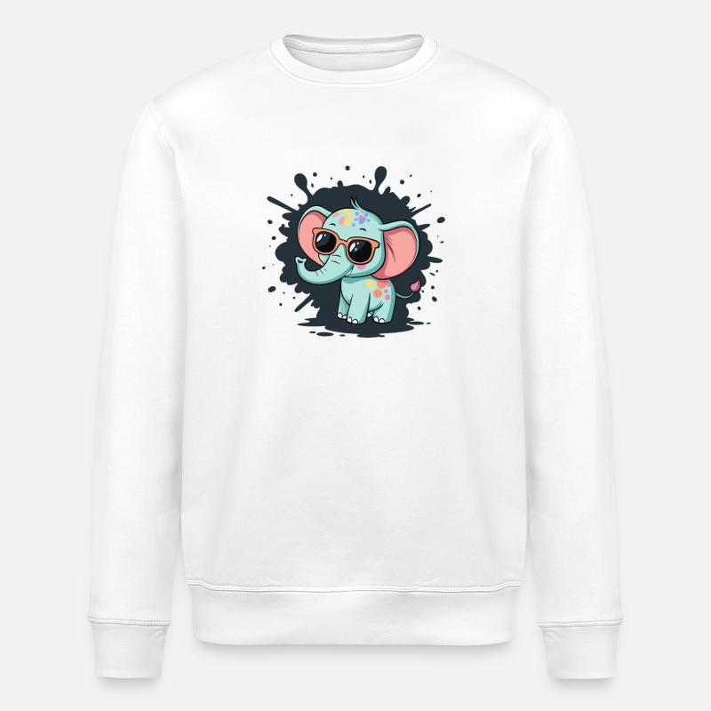 Pastell-Elefant mit bunten Brillen - Stanley/Stella Unisex Bio-Sweatshirt ROLLER - Weiß