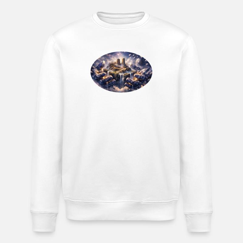 Schwebende Kristallinsel im Kosmos - Stanley/Stella Unisex Bio-Sweatshirt ROLLER - Weiß