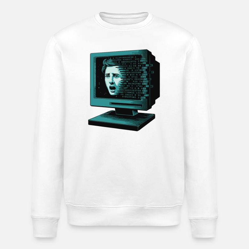 Retro Computer Terror Retroglitch AI - Stanley/Stella ROLLER Unisex Organic Sweatshirt - white
