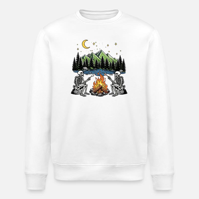 Skeleton Campfire Night Marshmallow Camping Camp - Stanley/Stella ROLLER Unisex Organic Sweatshirt - white