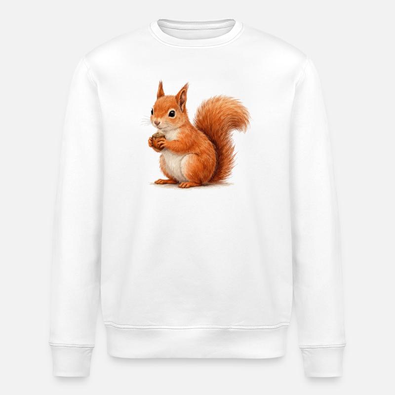 Eichhörnchen mit Eichel Illustration - Stanley/Stella Unisex Bio-Sweatshirt ROLLER - Weiß