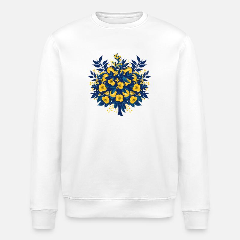 Blue Gold Flower Circle Pattern - Stanley/Stella ROLLER Unisex Organic Sweatshirt - white