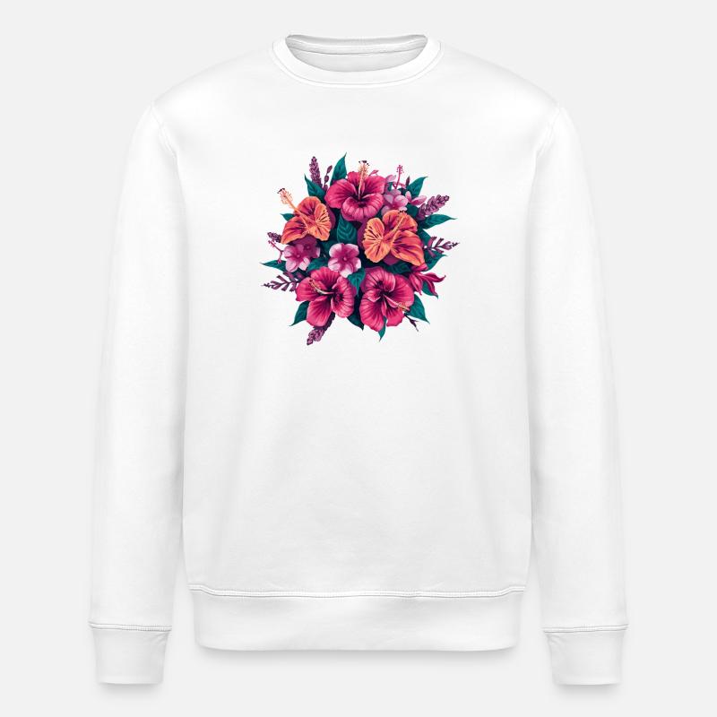 Tropiques floraux de l’hibiscus - Sweat bio ROLLER Stanley/Stella Unisexe - blanc