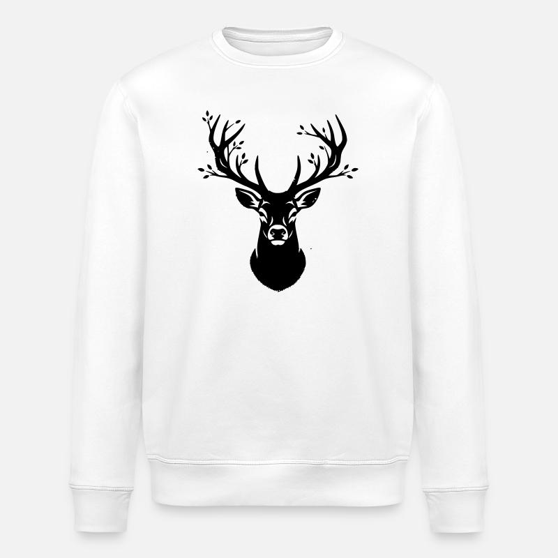 Deer Antlers Forest Silhouette - Stanley/Stella ROLLER Unisex Organic Sweatshirt - white