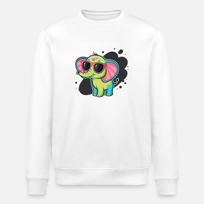 Bunter Elefant mit rosa Brille - Stanley/Stella Unisex Bio-Sweatshirt ROLLER - Weiß