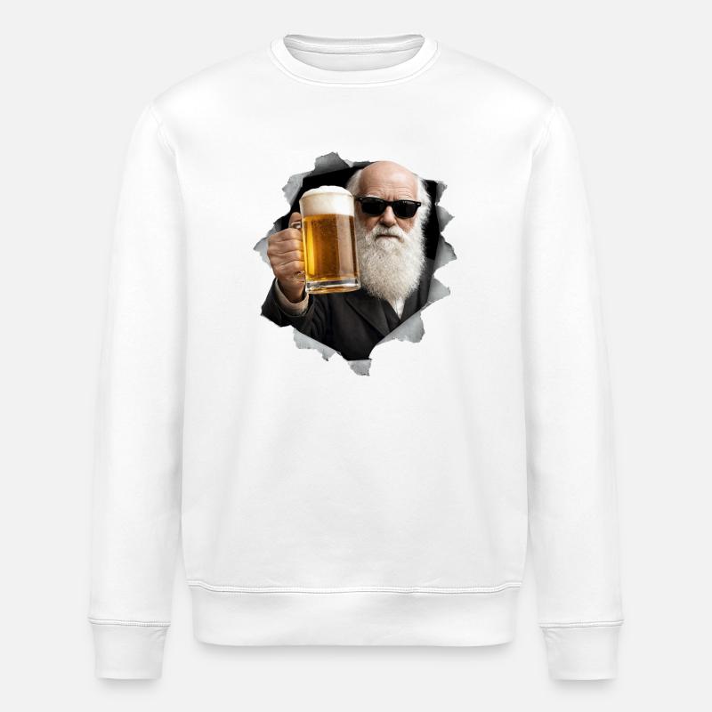 Charles Darwin holds a beer - Stanley/Stella ROLLER Unisex Organic Sweatshirt - white