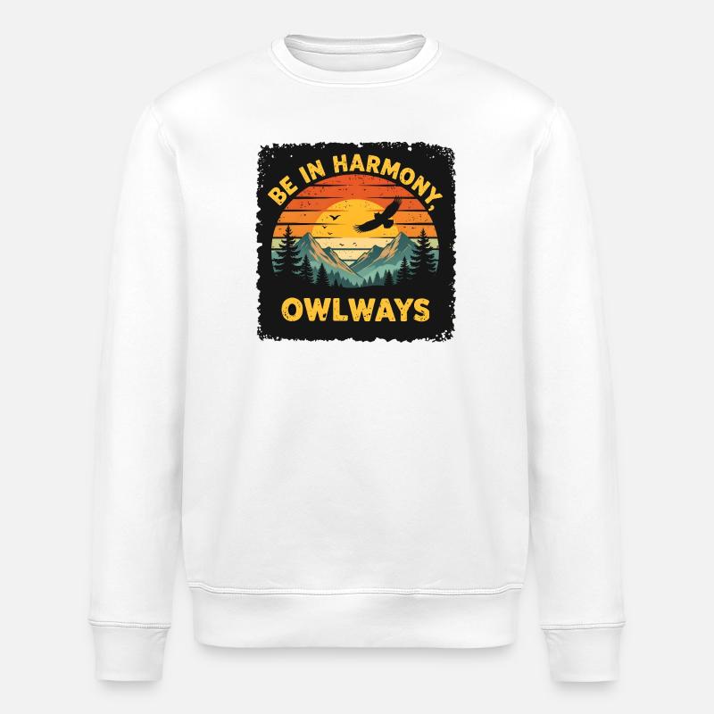 Eulenharmonie am Sonnenuntergang - Stanley/Stella Unisex Bio-Sweatshirt ROLLER - Weiß
