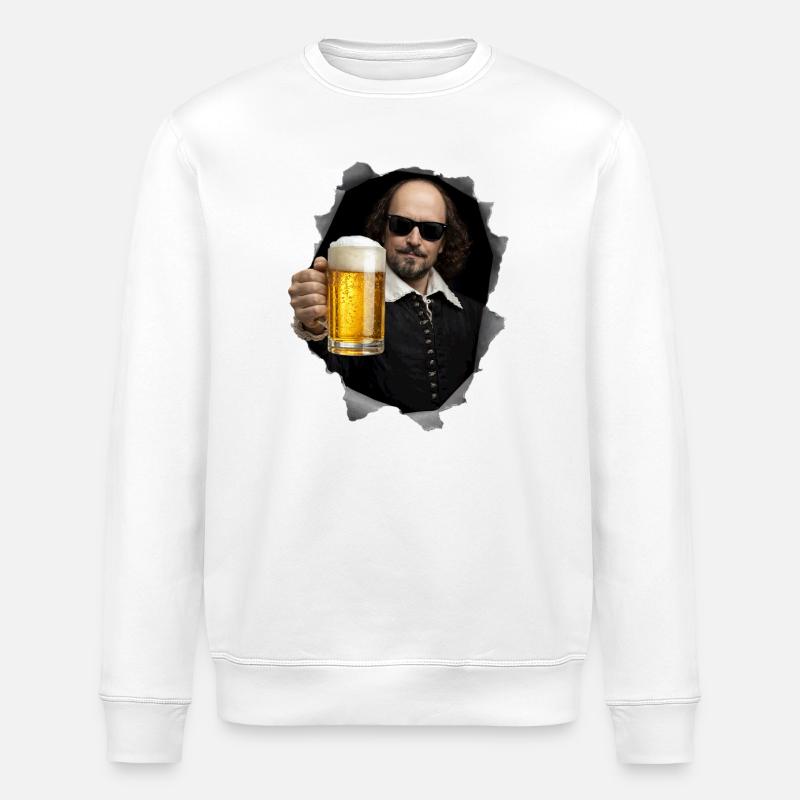 William-Shakespeare avec de la bière - Sweat bio ROLLER Stanley/Stella Unisexe - blanc