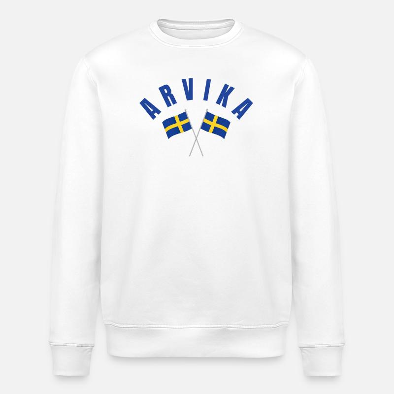 Arvika-Two Swedish Flags Emblem - Stanley/Stella ROLLER Unisex Organic Sweatshirt - white