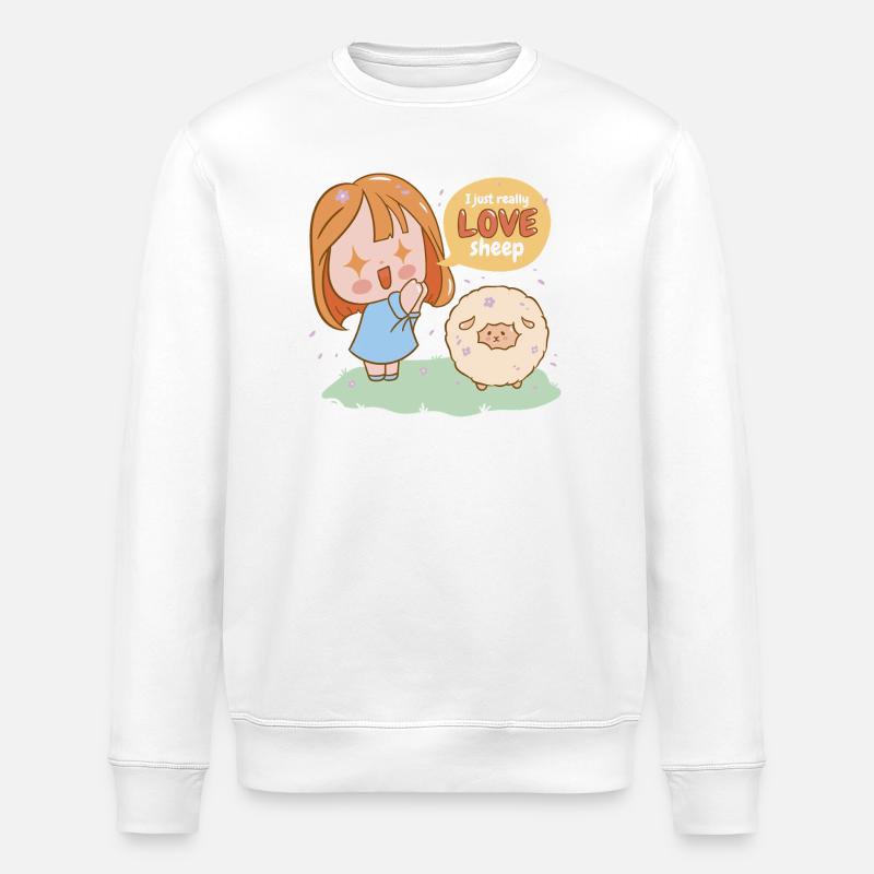 Ich liebe Schafe Cartoon-Mädchen - Stanley/Stella Unisex Bio-Sweatshirt ROLLER - Weiß