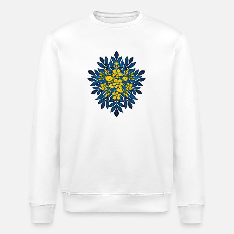 Blau Gelb Blumenkonstellation Mandala - Stanley/Stella Unisex Bio-Sweatshirt ROLLER - Weiß