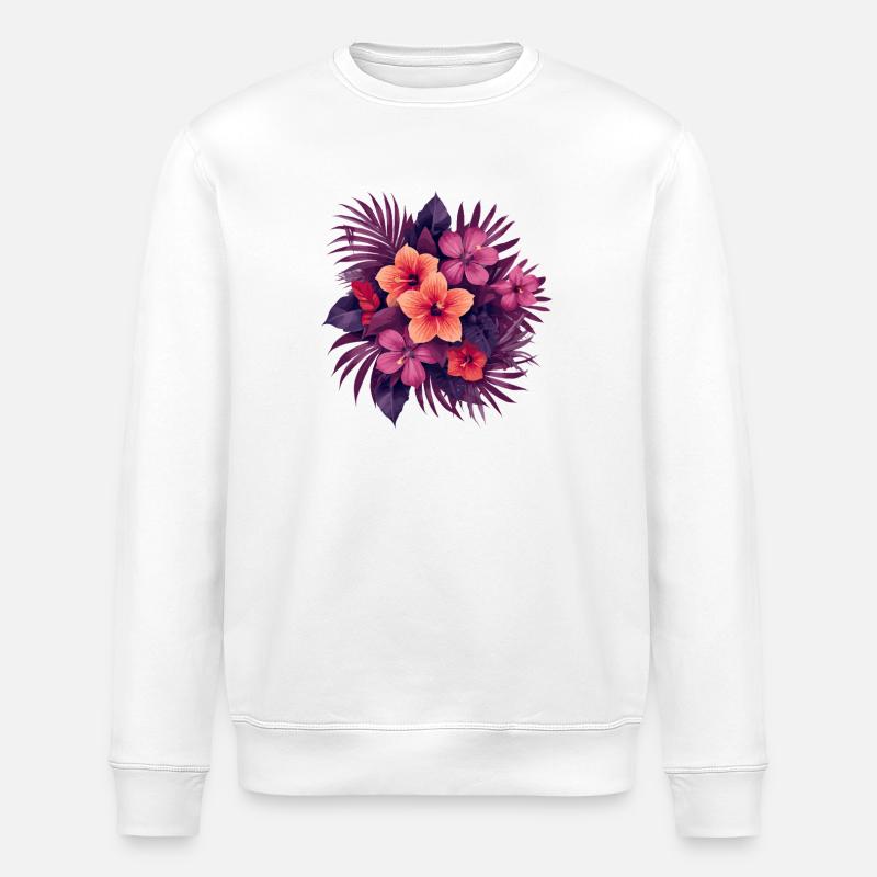 Fleurs tropicales en orange pourpre - Sweat bio ROLLER Stanley/Stella Unisexe - blanc