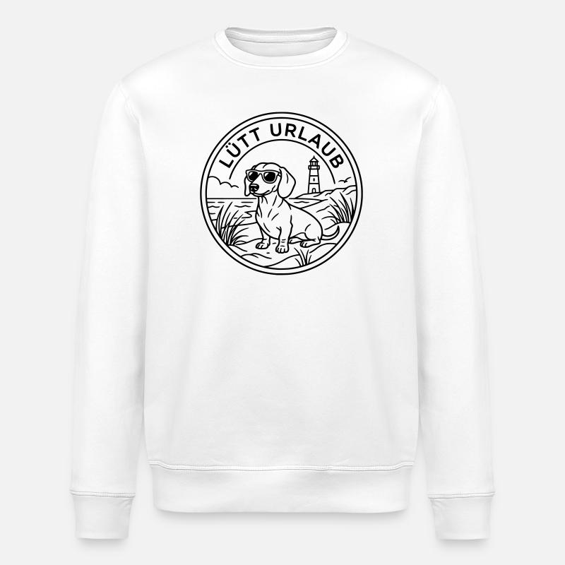 Dackel am Strand Lütt Urlaub - Stanley/Stella Unisex Bio-Sweatshirt ROLLER - Weiß