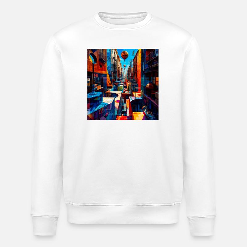 Buntes Straßenlabyrinth mit Luftballons - Stanley/Stella Unisex Bio-Sweatshirt ROLLER - Weiß