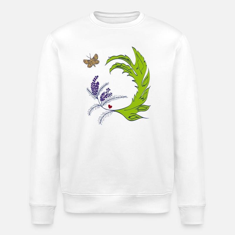 Couronne de lavande avec papillon - Sweat bio ROLLER Stanley/Stella Unisexe - blanc