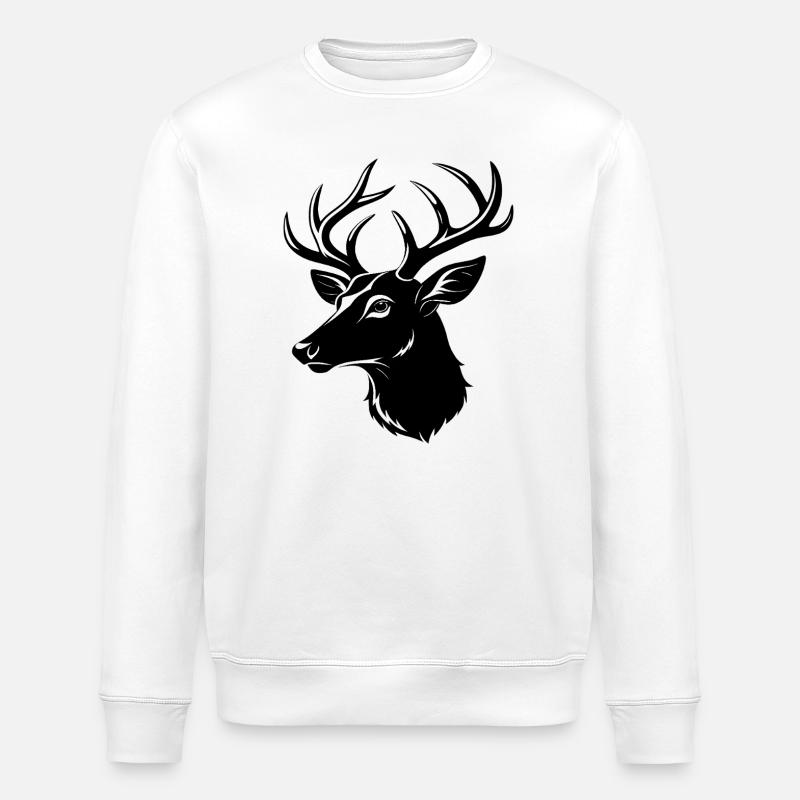 Whitetail Deer Head - Stanley/Stella ROLLER Unisex Organic Sweatshirt - white