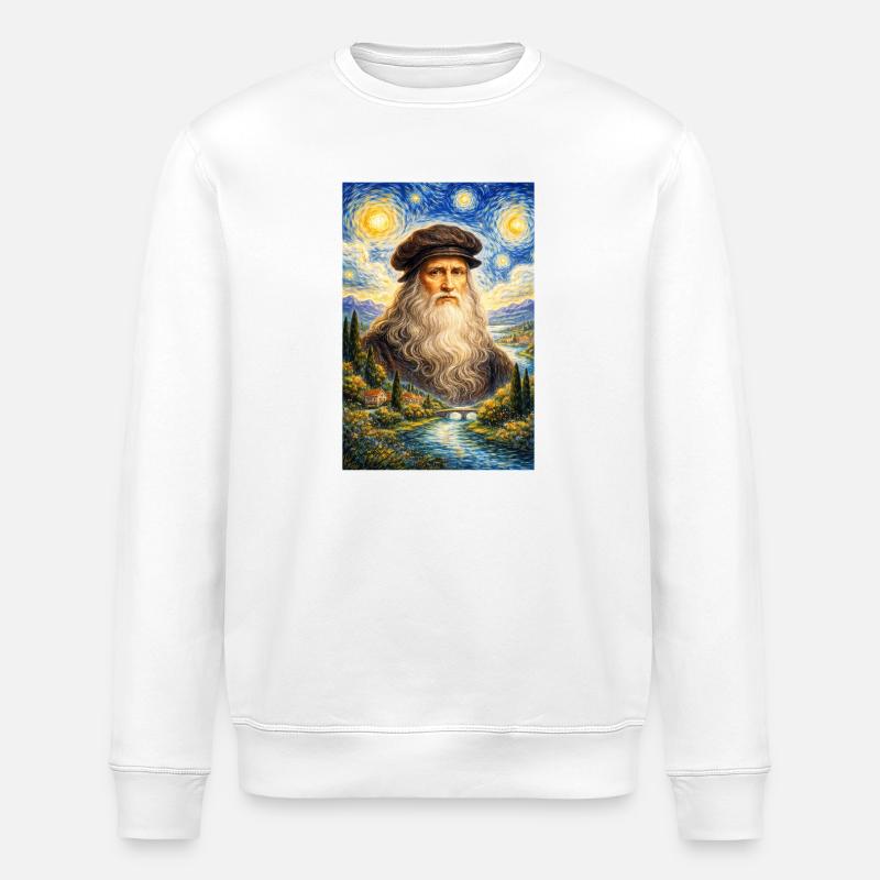 Leonardo da Vinci Starry Night - Stanley/Stella ROLLER Unisex Organic Sweatshirt - white