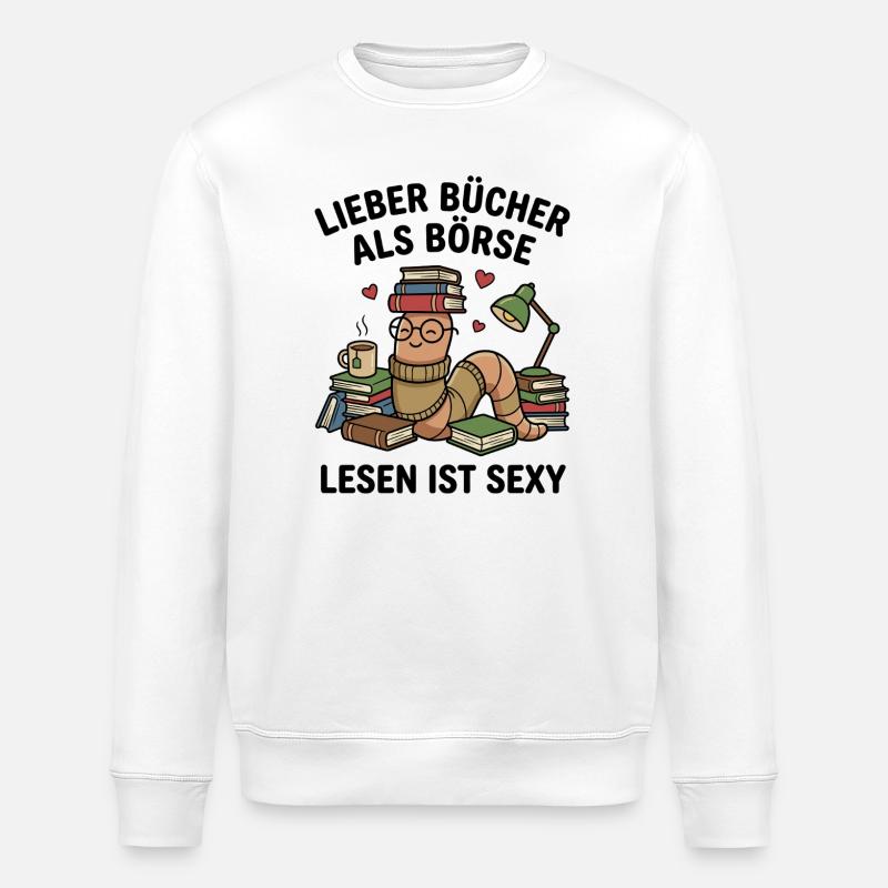 Bücherwurm Lesen Bücher Liebe - Stanley/Stella Unisex Bio-Sweatshirt ROLLER - Weiß