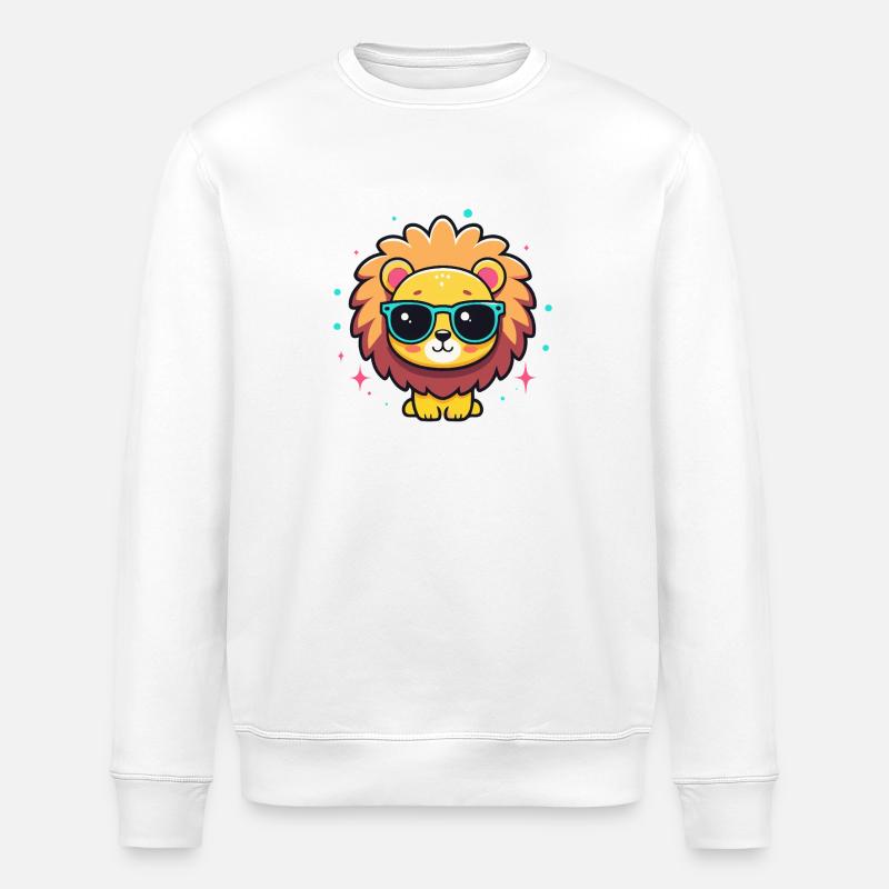Lion Kawaii chic avec lunettes bleues - Sweat bio ROLLER Stanley/Stella Unisexe - blanc