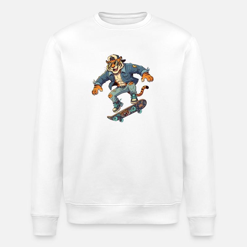 Tiger Skater Retro Denim - Stanley/Stella Unisex Bio-Sweatshirt ROLLER - Weiß