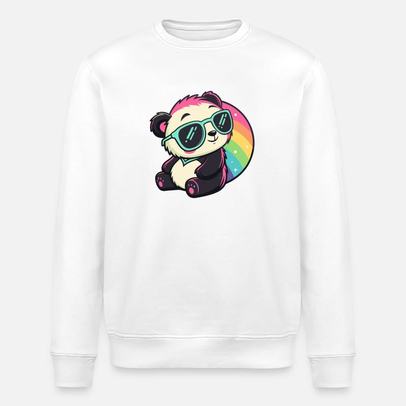 Panda Sun Cool Rainbow - Stanley/Stella ROLLER Unisex Organic Sweatshirt - white