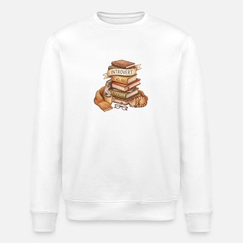 Introvert Buchliebhaber Stapel - Stanley/Stella Unisex Bio-Sweatshirt ROLLER - Weiß