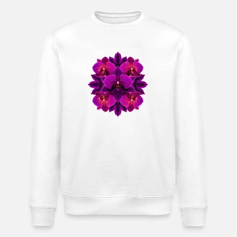 Mandala Orchidée Lumière Pourpre - Sweat bio ROLLER Stanley/Stella Unisexe - blanc