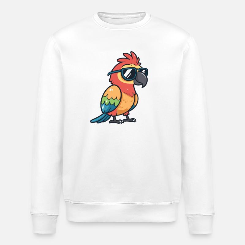 Süßer, schicker Papagei mit Sonnenbrille - Stanley/Stella Unisex Bio-Sweatshirt ROLLER - Weiß