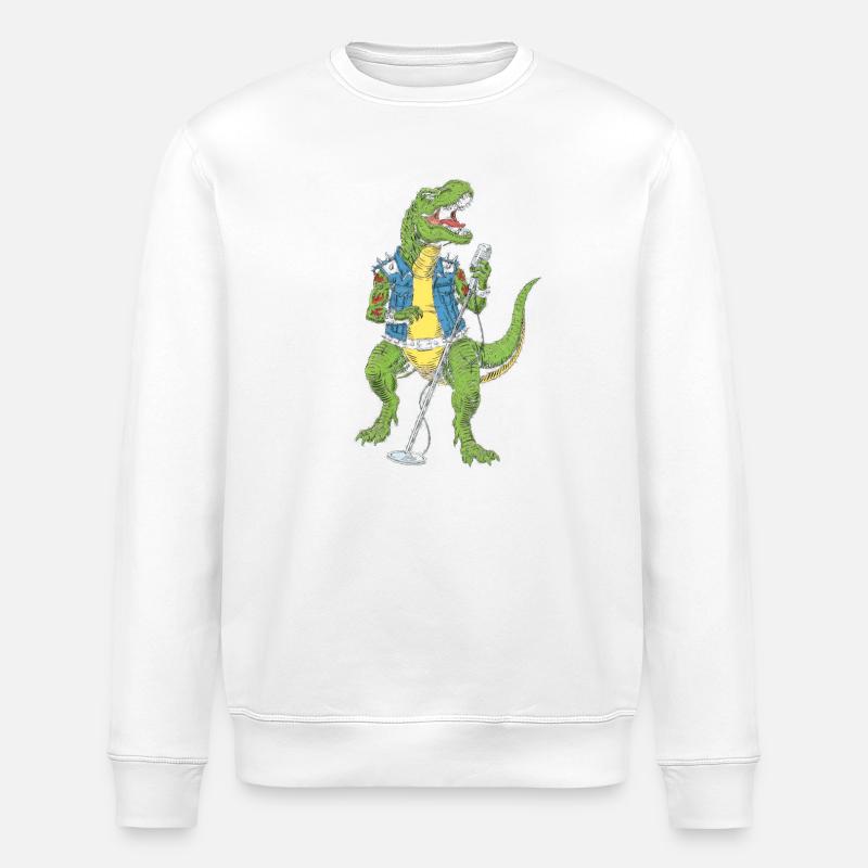 Dino Rock star mit Mikro - Stanley/Stella Unisex Bio-Sweatshirt ROLLER - Weiß