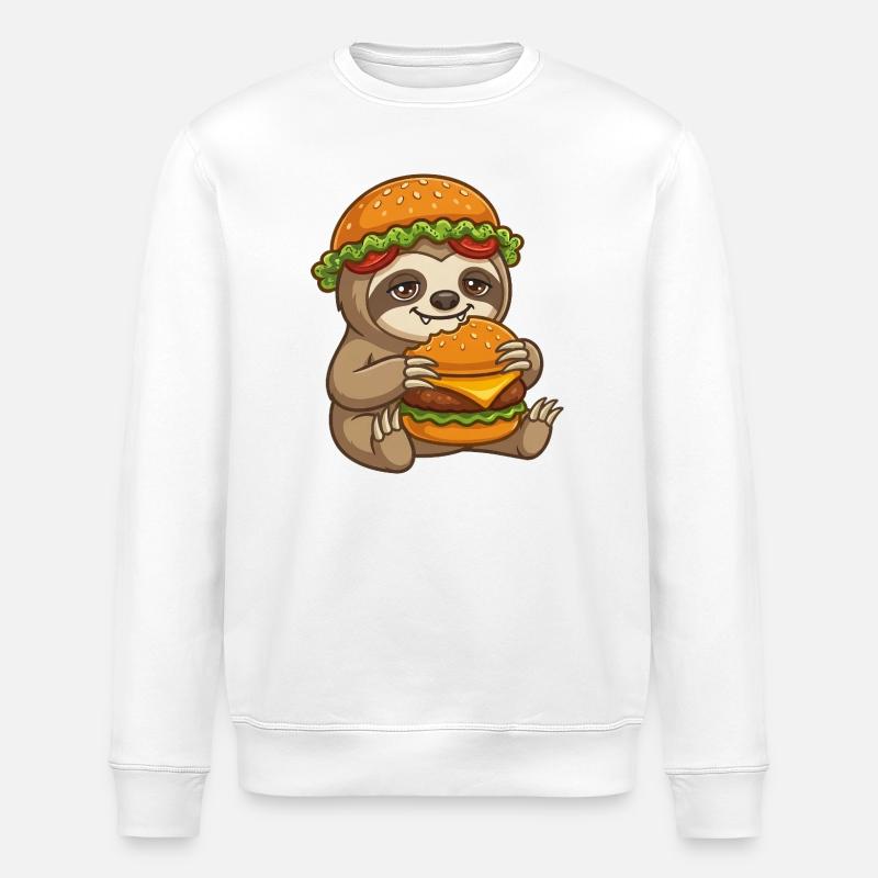 Dessin animé Paresseux avec Burger - Sweat bio ROLLER Stanley/Stella Unisexe - blanc