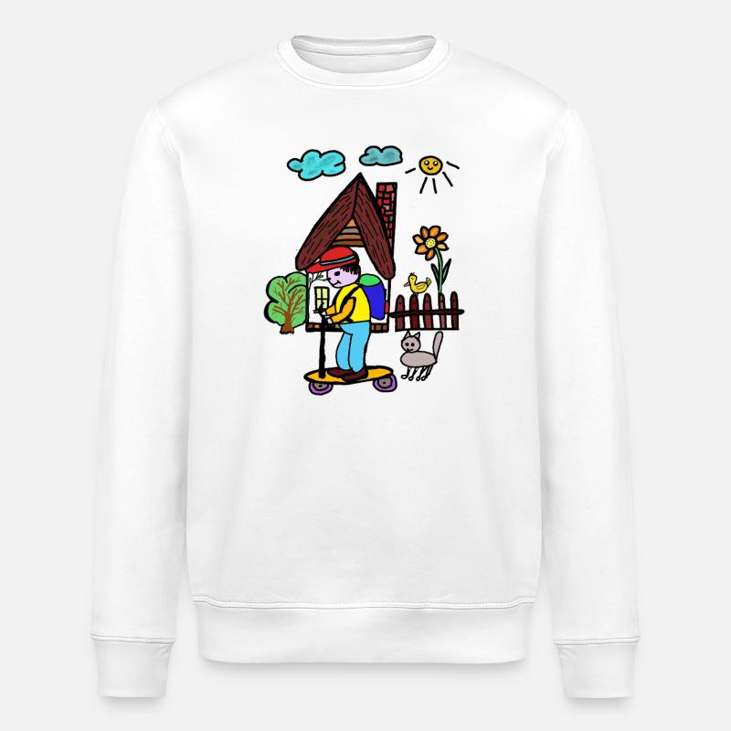 Haus  Skateboarder  Blumengarten Kinder - Stanley/Stella Unisex Bio-Sweatshirt ROLLER - Weiß
