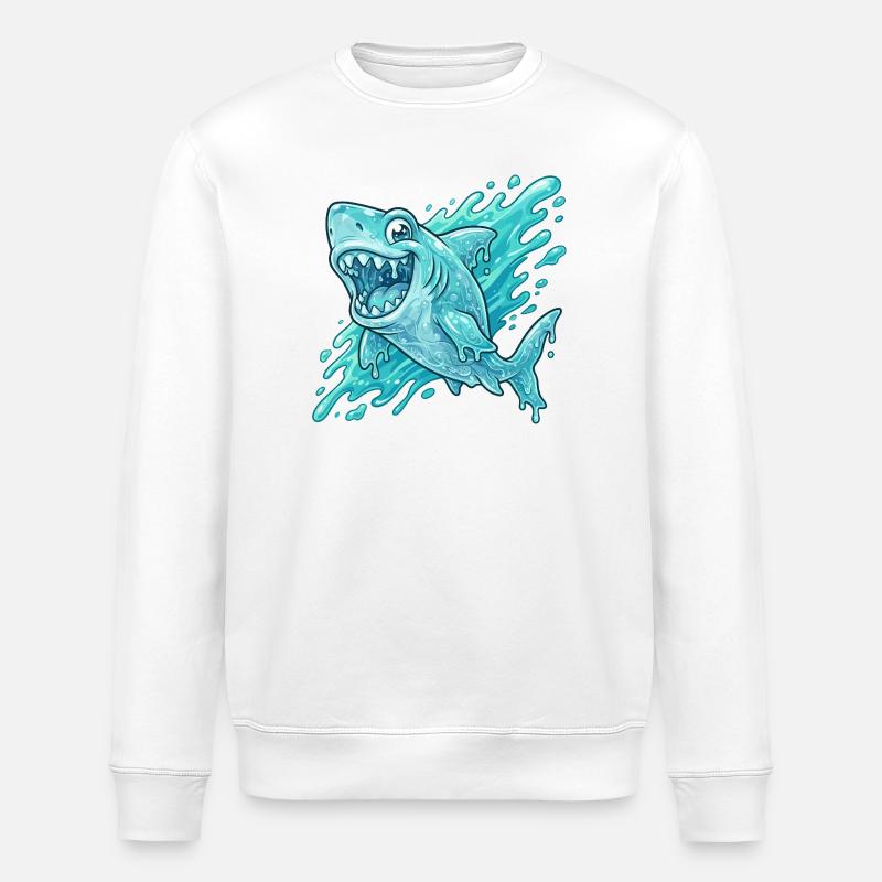 Blauer Hai Splash Abenteuer - Stanley/Stella Unisex Bio-Sweatshirt ROLLER - Weiß