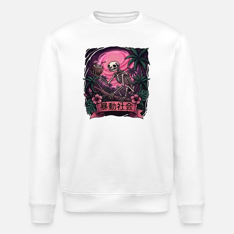 Singe Squelette Lune Néon - Sweat bio ROLLER Stanley/Stella Unisexe - blanc