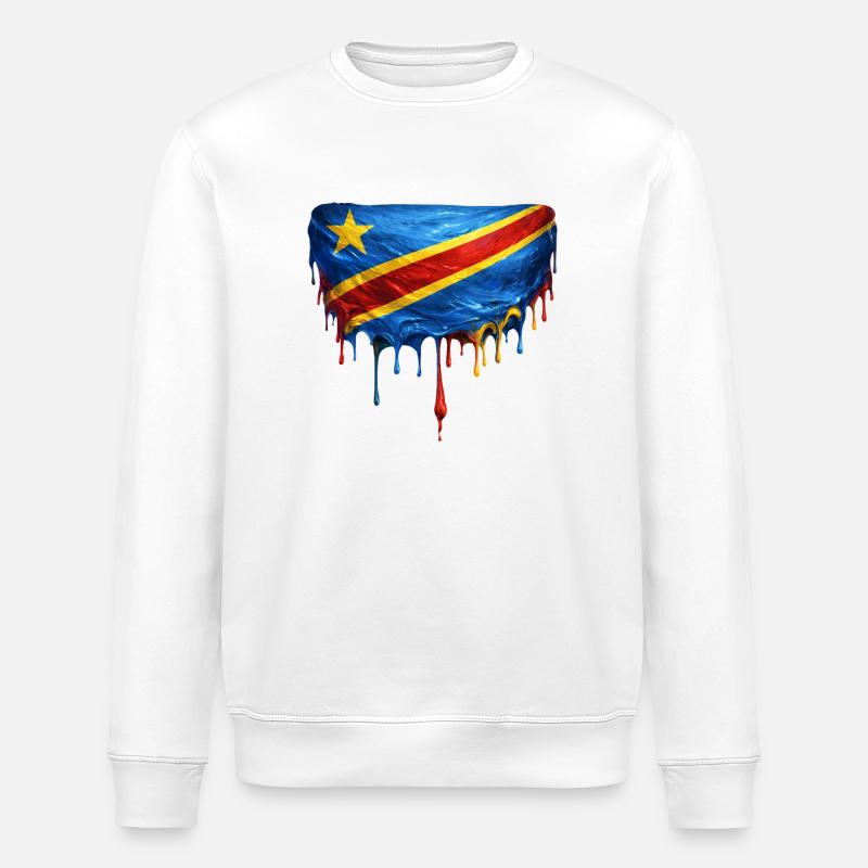 Kongo Flagge in Tropfenkunst - Stanley/Stella Unisex Bio-Sweatshirt ROLLER - Weiß