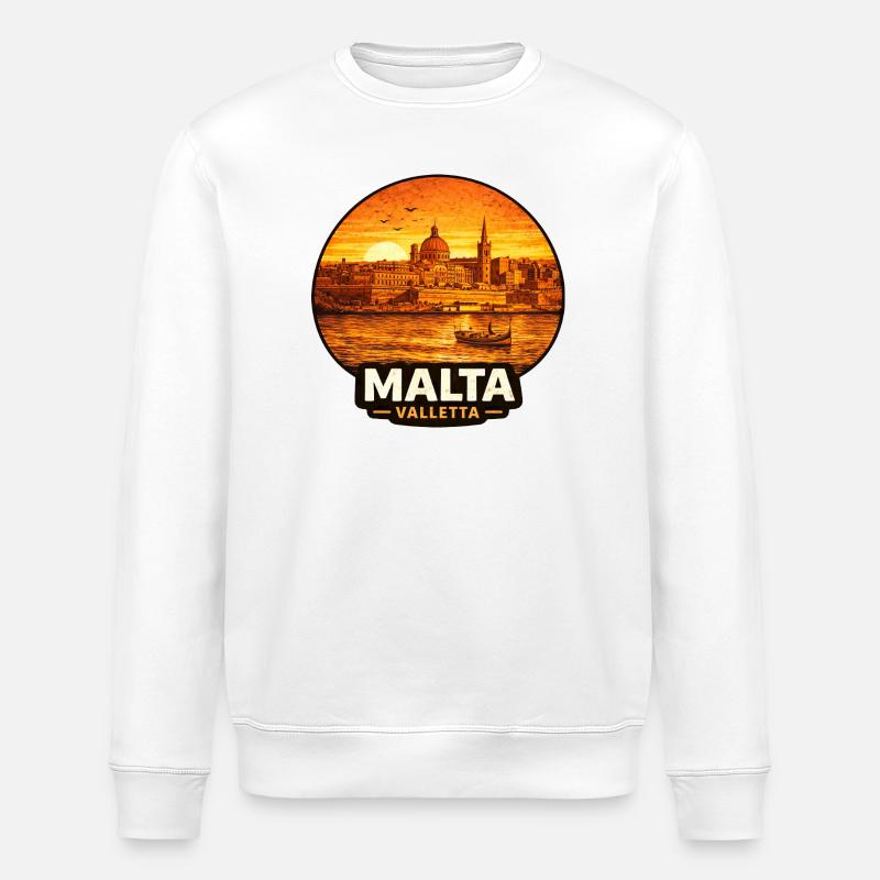 Malta Valletta Skyline Sunset - Stanley/Stella ROLLER Unisex Organic Sweatshirt - white